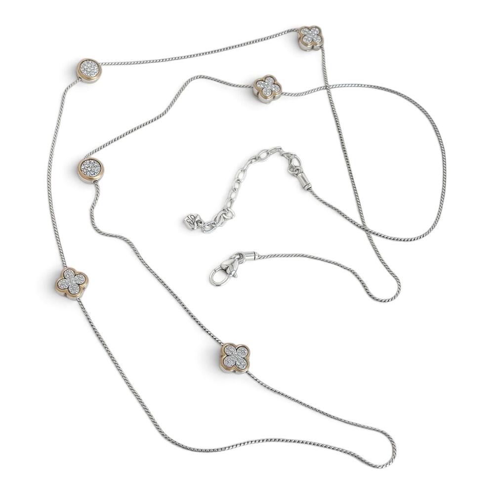 Brighton Massandra Long Necklace Two Tone Clover Crystal Station Design 40"